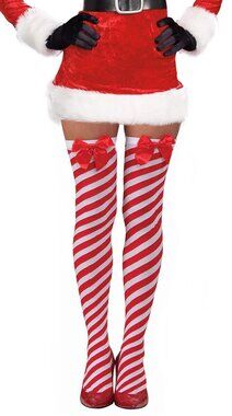 2942 Red and White Striped Candy Cane Red White Striped Over The Knee